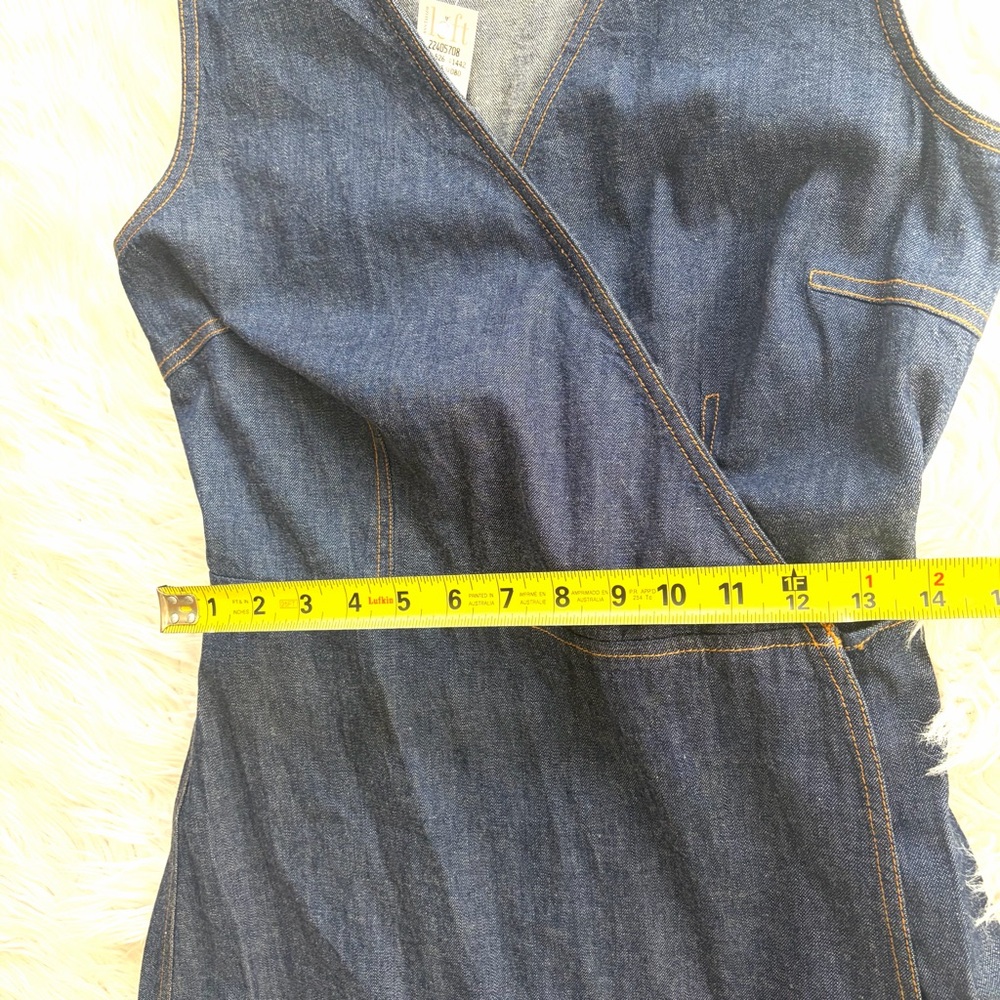 LOFT Dark Blue Denim Sleeveless V neck Wrap Midi Dress Size 8 NWT - Picture 5 of 9
